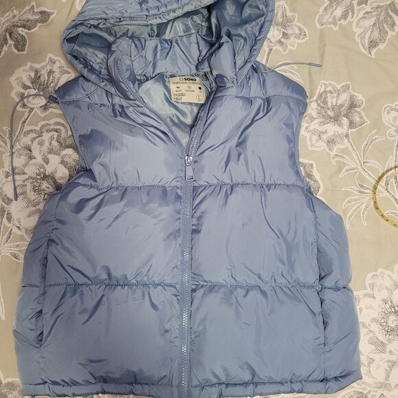 CI SONO Pale Blue Hooded Puffer Zip Vest Juniors Size L = Ladies Medium - Picture 1 of 8